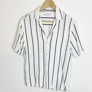Zara Linen blend Flowy striped shirt M